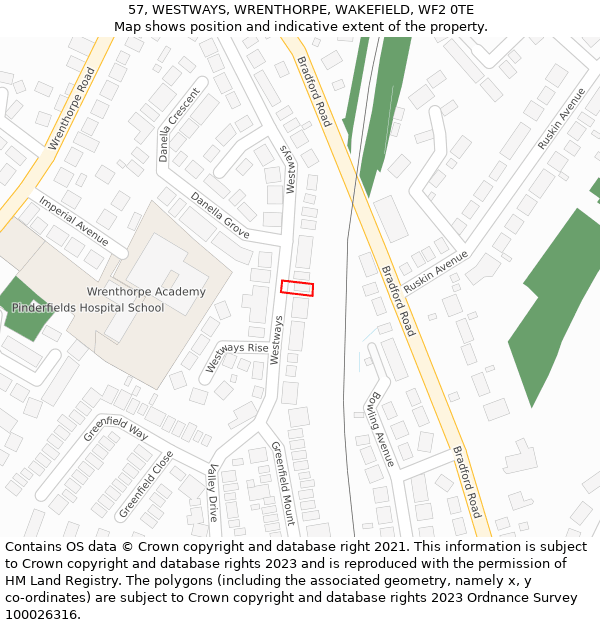 57, WESTWAYS, WRENTHORPE, WAKEFIELD, WF2 0TE: Location map and indicative extent of plot