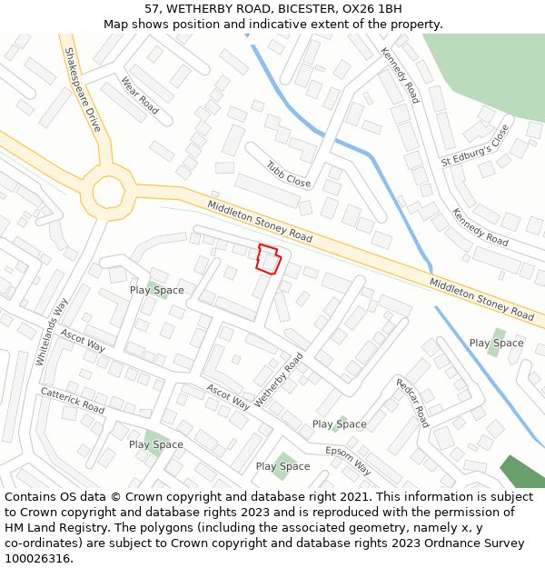 57, WETHERBY ROAD, BICESTER, OX26 1BH: Location map and indicative extent of plot