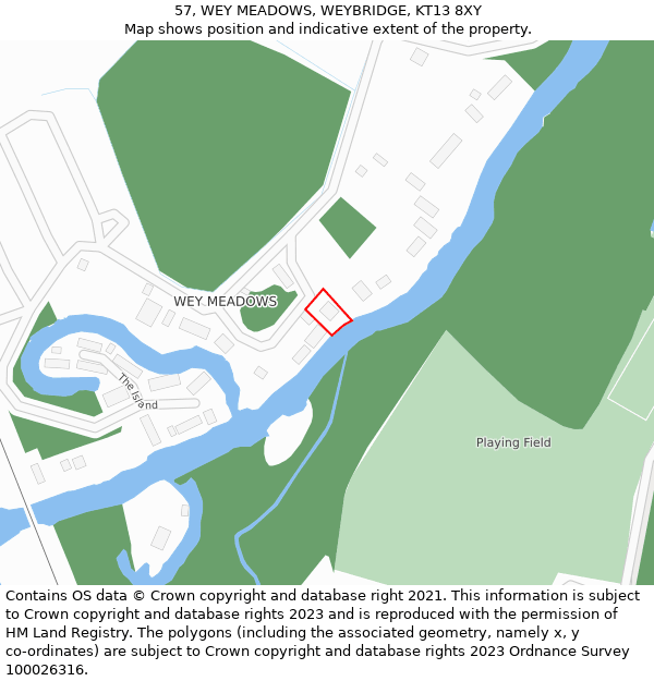 57, WEY MEADOWS, WEYBRIDGE, KT13 8XY: Location map and indicative extent of plot