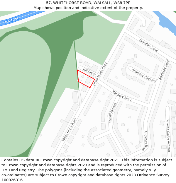 57, WHITEHORSE ROAD, WALSALL, WS8 7PE: Location map and indicative extent of plot