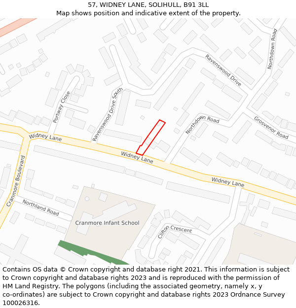 57, WIDNEY LANE, SOLIHULL, B91 3LL: Location map and indicative extent of plot