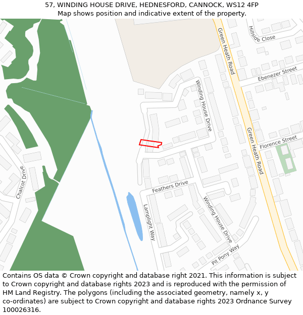 57, WINDING HOUSE DRIVE, HEDNESFORD, CANNOCK, WS12 4FP: Location map and indicative extent of plot