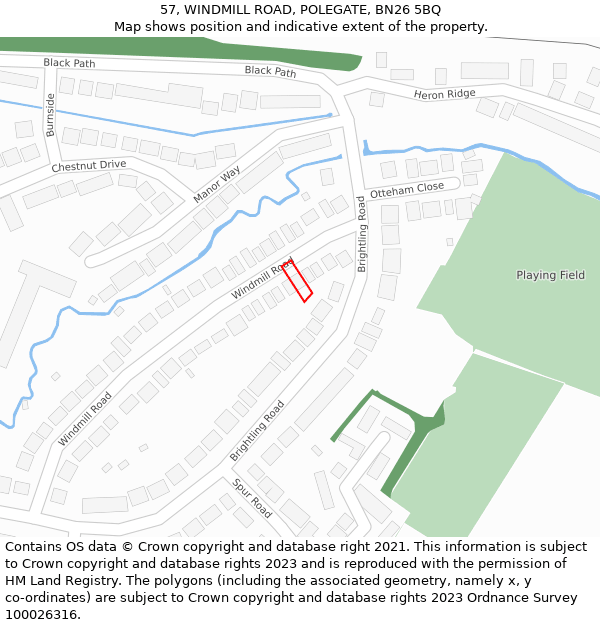 57, WINDMILL ROAD, POLEGATE, BN26 5BQ: Location map and indicative extent of plot