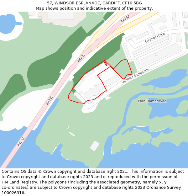 57, WINDSOR ESPLANADE, CARDIFF, CF10 5BG: Location map and indicative extent of plot