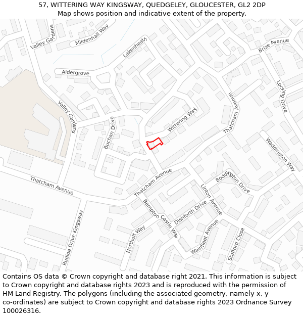 57, WITTERING WAY KINGSWAY, QUEDGELEY, GLOUCESTER, GL2 2DP: Location map and indicative extent of plot