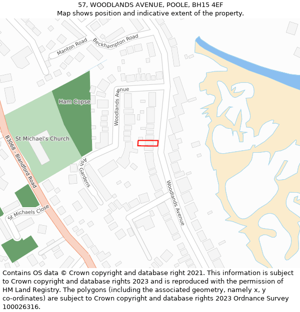 57, WOODLANDS AVENUE, POOLE, BH15 4EF: Location map and indicative extent of plot