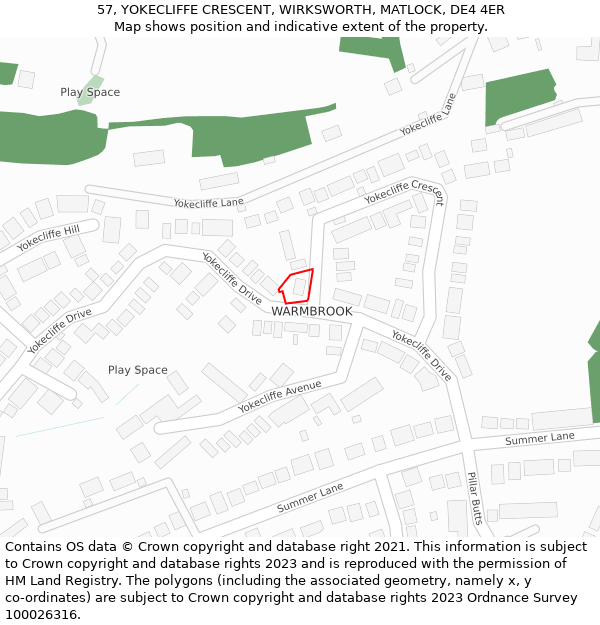 57, YOKECLIFFE CRESCENT, WIRKSWORTH, MATLOCK, DE4 4ER: Location map and indicative extent of plot