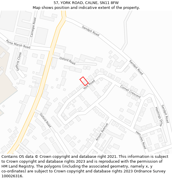 57, YORK ROAD, CALNE, SN11 8FW: Location map and indicative extent of plot