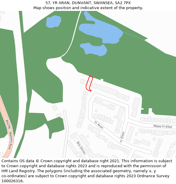 57, YR ARAN, DUNVANT, SWANSEA, SA2 7PX: Location map and indicative extent of plot