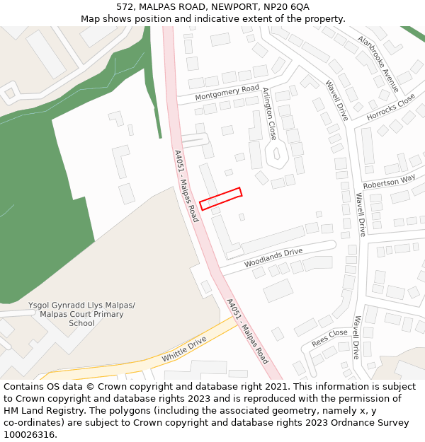 572, MALPAS ROAD, NEWPORT, NP20 6QA: Location map and indicative extent of plot