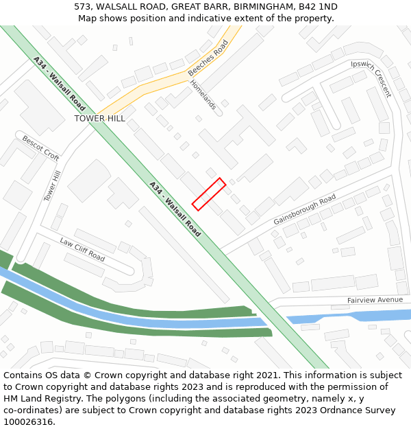 573, WALSALL ROAD, GREAT BARR, BIRMINGHAM, B42 1ND: Location map and indicative extent of plot