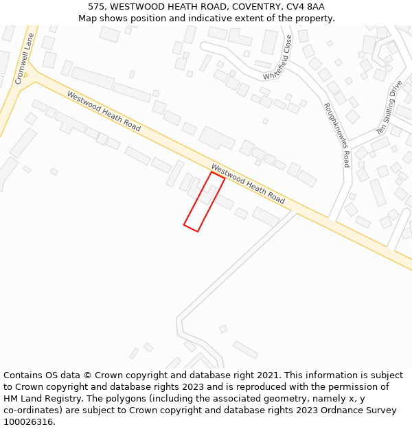 575, WESTWOOD HEATH ROAD, COVENTRY, CV4 8AA: Location map and indicative extent of plot