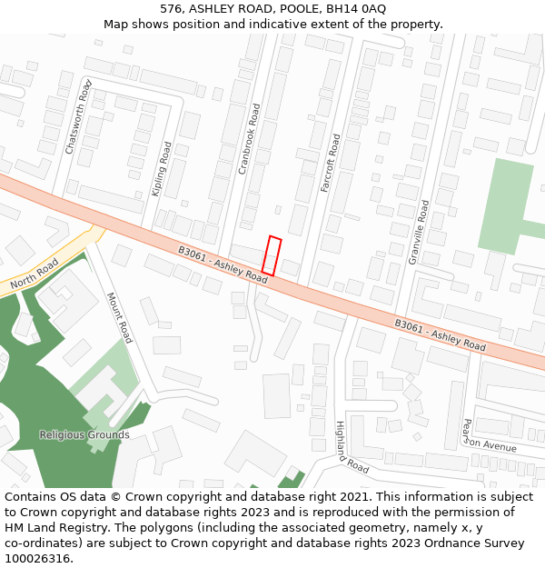 576, ASHLEY ROAD, POOLE, BH14 0AQ: Location map and indicative extent of plot