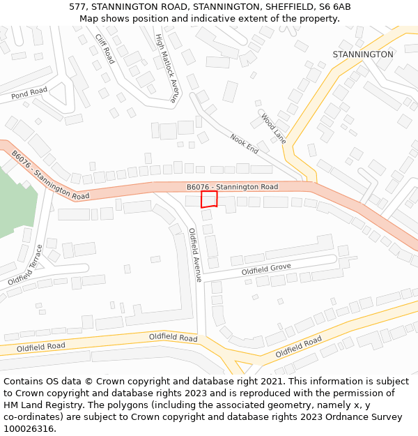 577, STANNINGTON ROAD, STANNINGTON, SHEFFIELD, S6 6AB: Location map and indicative extent of plot