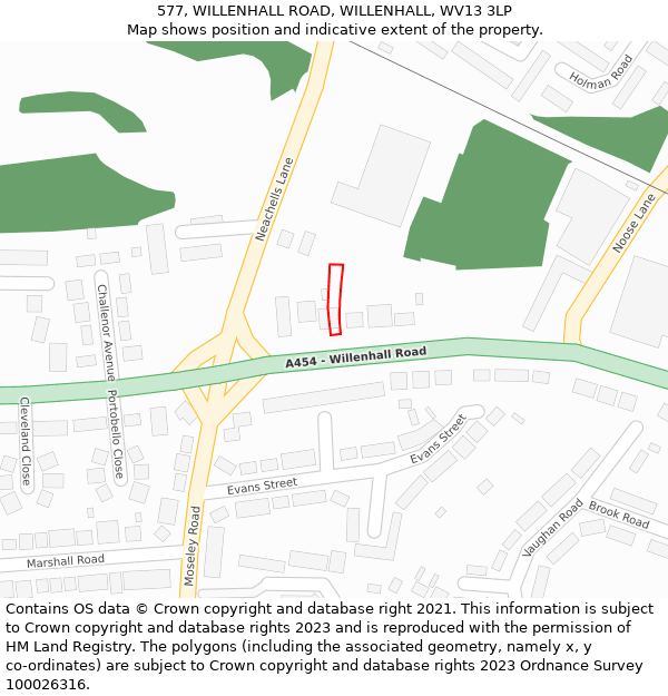 577, WILLENHALL ROAD, WILLENHALL, WV13 3LP: Location map and indicative extent of plot