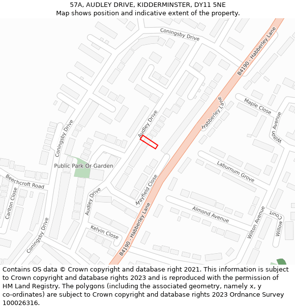 57A, AUDLEY DRIVE, KIDDERMINSTER, DY11 5NE: Location map and indicative extent of plot