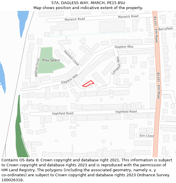 57A, DAGLESS WAY, MARCH, PE15 8SU: Location map and indicative extent of plot