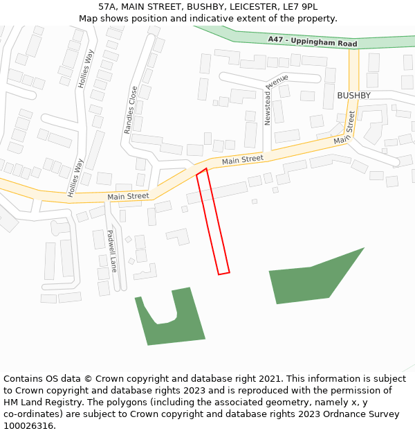 57A, MAIN STREET, BUSHBY, LEICESTER, LE7 9PL: Location map and indicative extent of plot