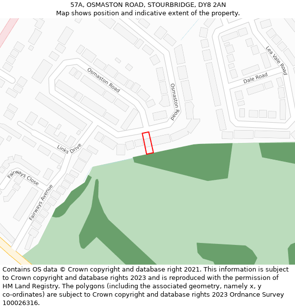 57A, OSMASTON ROAD, STOURBRIDGE, DY8 2AN: Location map and indicative extent of plot