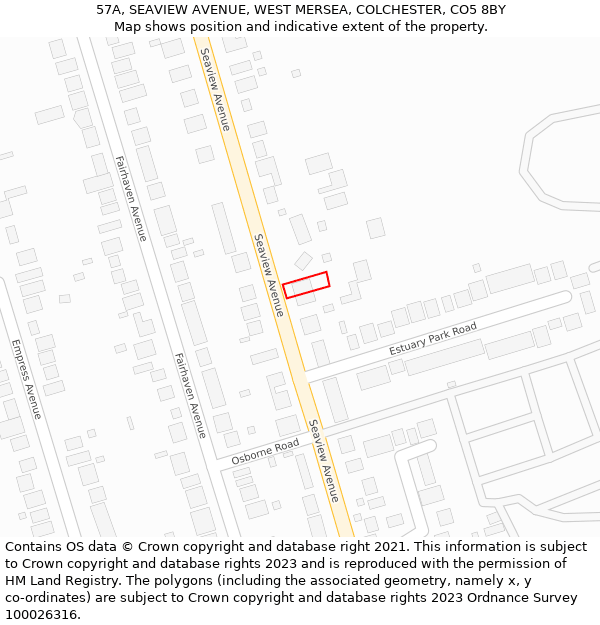 57A, SEAVIEW AVENUE, WEST MERSEA, COLCHESTER, CO5 8BY: Location map and indicative extent of plot