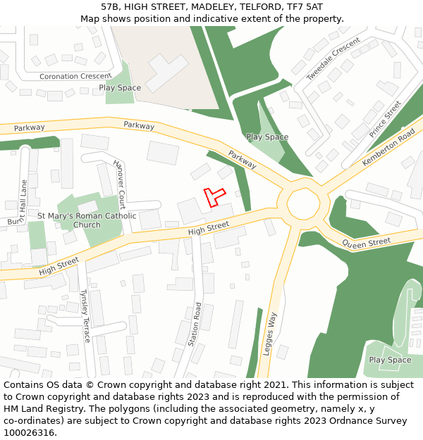 57B, HIGH STREET, MADELEY, TELFORD, TF7 5AT: Location map and indicative extent of plot