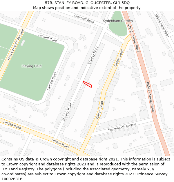 57B, STANLEY ROAD, GLOUCESTER, GL1 5DQ: Location map and indicative extent of plot