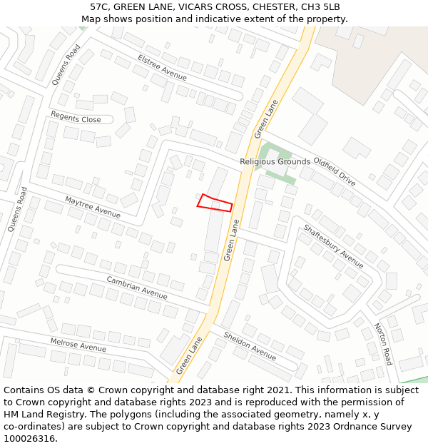 57C, GREEN LANE, VICARS CROSS, CHESTER, CH3 5LB: Location map and indicative extent of plot