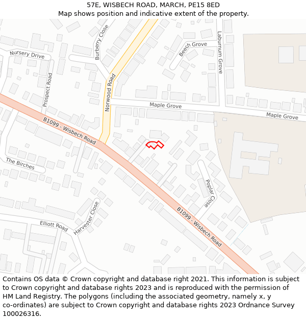 57E, WISBECH ROAD, MARCH, PE15 8ED: Location map and indicative extent of plot