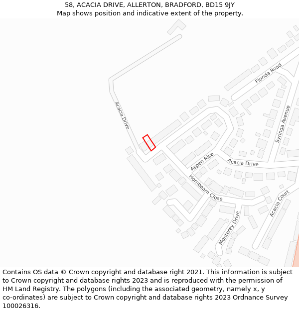 58, ACACIA DRIVE, ALLERTON, BRADFORD, BD15 9JY: Location map and indicative extent of plot