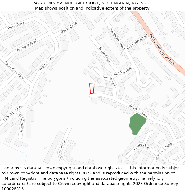 58, ACORN AVENUE, GILTBROOK, NOTTINGHAM, NG16 2UF: Location map and indicative extent of plot