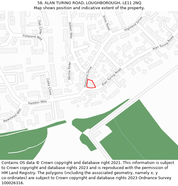58, ALAN TURING ROAD, LOUGHBOROUGH, LE11 2NQ: Location map and indicative extent of plot