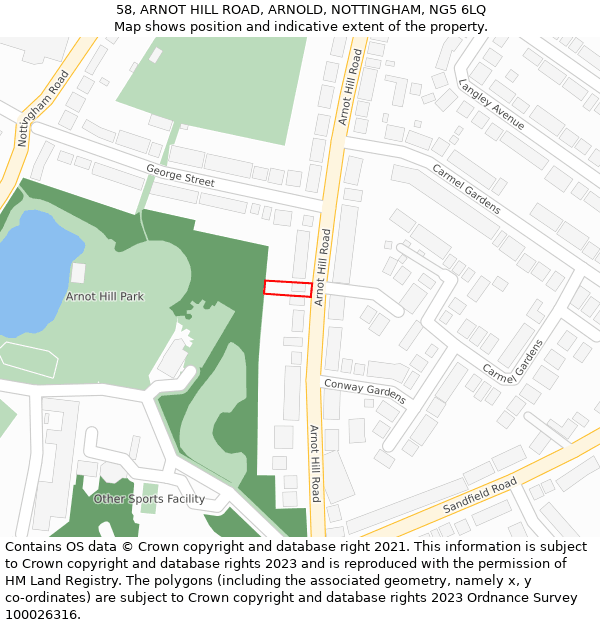 58, ARNOT HILL ROAD, ARNOLD, NOTTINGHAM, NG5 6LQ: Location map and indicative extent of plot