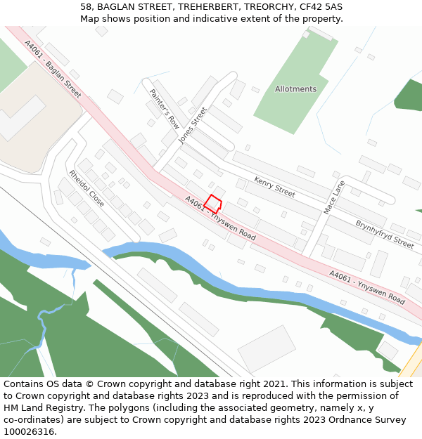 58, BAGLAN STREET, TREHERBERT, TREORCHY, CF42 5AS: Location map and indicative extent of plot