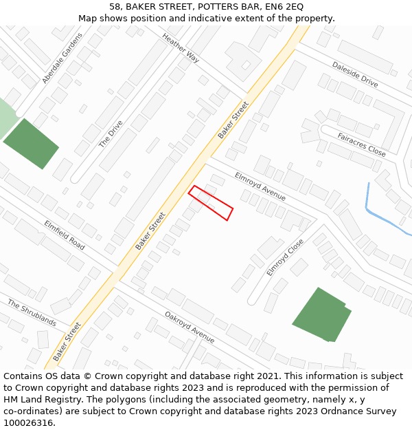58, BAKER STREET, POTTERS BAR, EN6 2EQ: Location map and indicative extent of plot