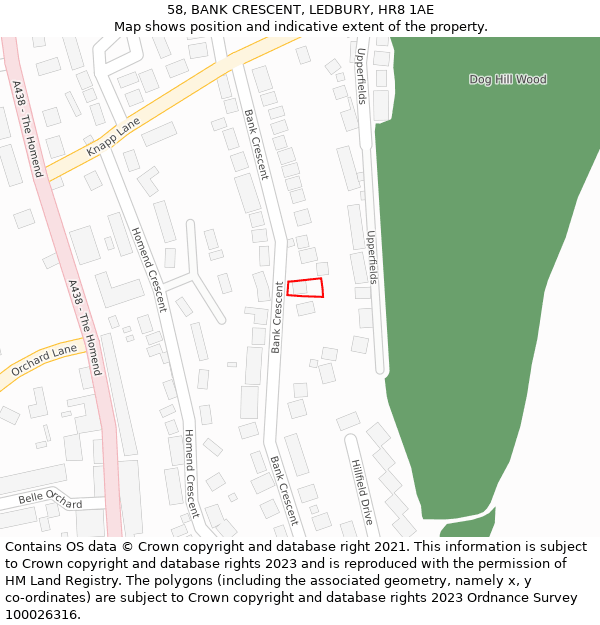 58, BANK CRESCENT, LEDBURY, HR8 1AE: Location map and indicative extent of plot