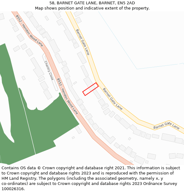 58, BARNET GATE LANE, BARNET, EN5 2AD: Location map and indicative extent of plot