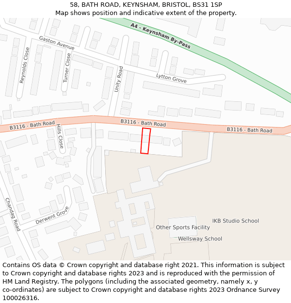 58, BATH ROAD, KEYNSHAM, BRISTOL, BS31 1SP: Location map and indicative extent of plot