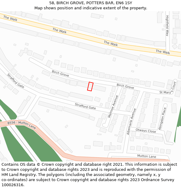 58, BIRCH GROVE, POTTERS BAR, EN6 1SY: Location map and indicative extent of plot