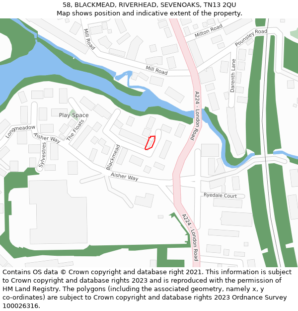 58, BLACKMEAD, RIVERHEAD, SEVENOAKS, TN13 2QU: Location map and indicative extent of plot