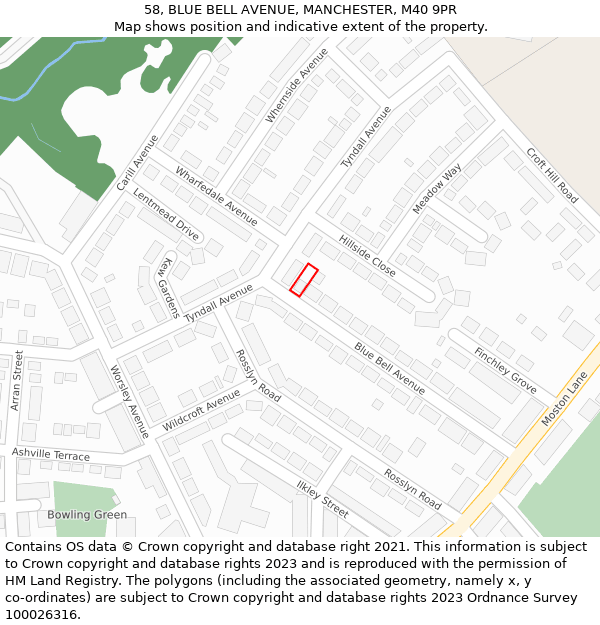 58, BLUE BELL AVENUE, MANCHESTER, M40 9PR: Location map and indicative extent of plot