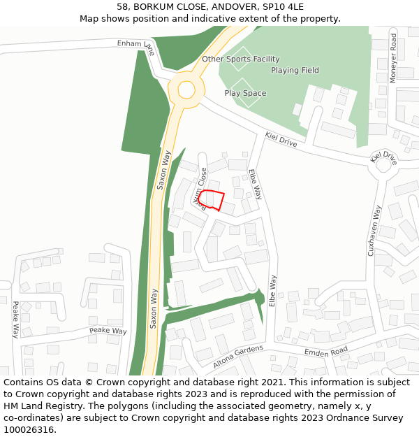 58, BORKUM CLOSE, ANDOVER, SP10 4LE: Location map and indicative extent of plot