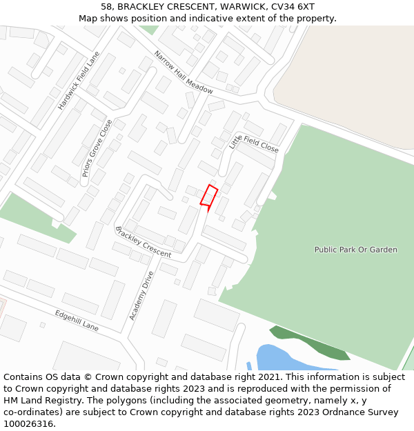 58, BRACKLEY CRESCENT, WARWICK, CV34 6XT: Location map and indicative extent of plot