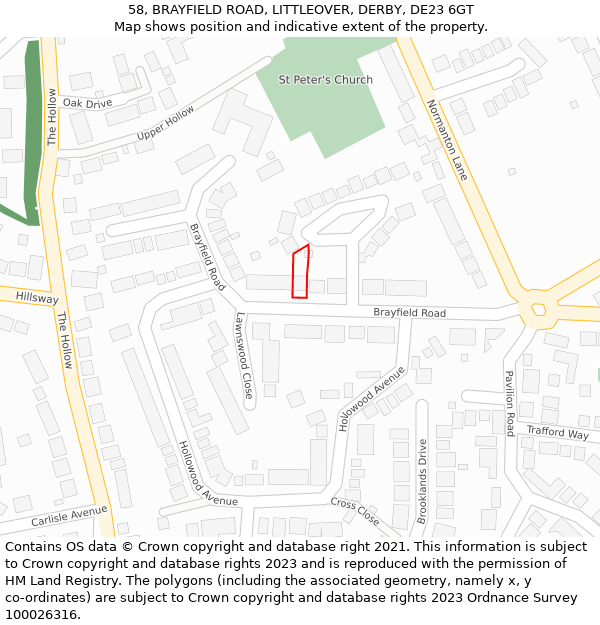 58, BRAYFIELD ROAD, LITTLEOVER, DERBY, DE23 6GT: Location map and indicative extent of plot