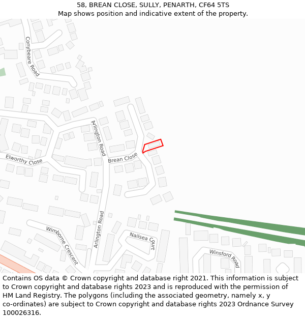 58, BREAN CLOSE, SULLY, PENARTH, CF64 5TS: Location map and indicative extent of plot