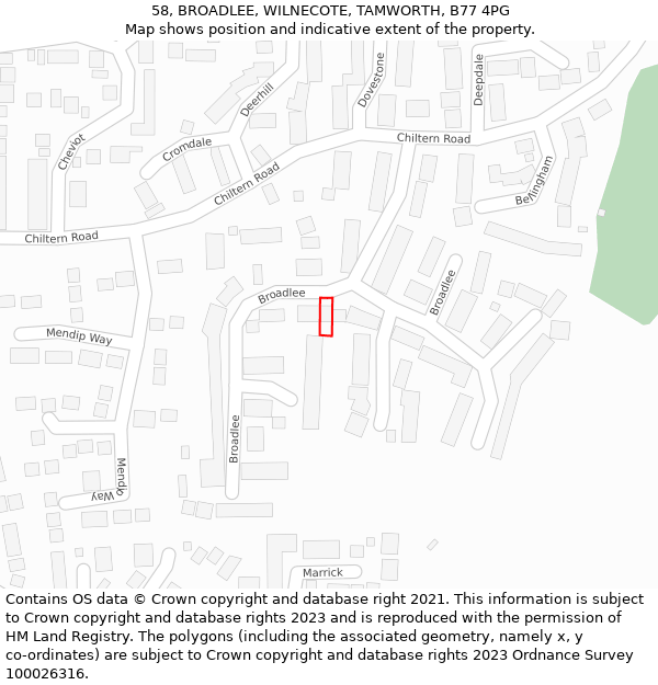 58, BROADLEE, WILNECOTE, TAMWORTH, B77 4PG: Location map and indicative extent of plot