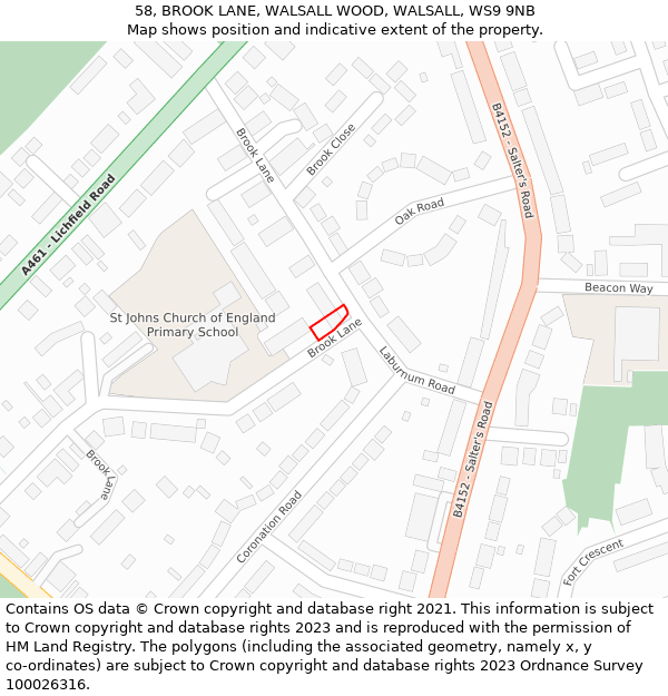 58, BROOK LANE, WALSALL WOOD, WALSALL, WS9 9NB: Location map and indicative extent of plot