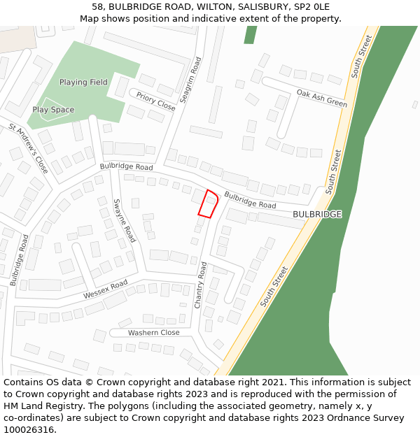 58, BULBRIDGE ROAD, WILTON, SALISBURY, SP2 0LE: Location map and indicative extent of plot
