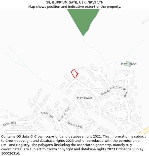 58, BURRIUM GATE, USK, NP15 1TN: Location map and indicative extent of plot