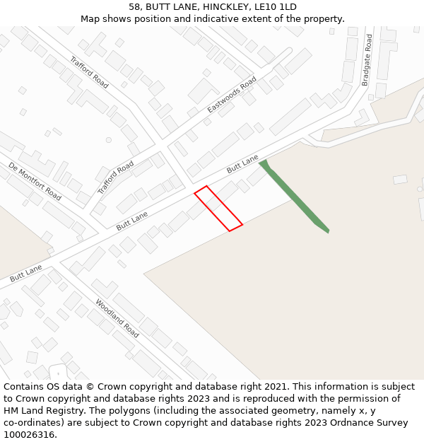 58, BUTT LANE, HINCKLEY, LE10 1LD: Location map and indicative extent of plot