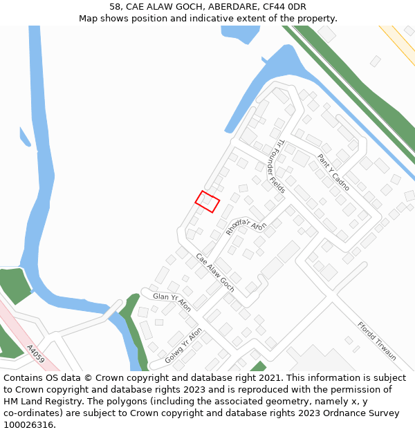 58, CAE ALAW GOCH, ABERDARE, CF44 0DR: Location map and indicative extent of plot